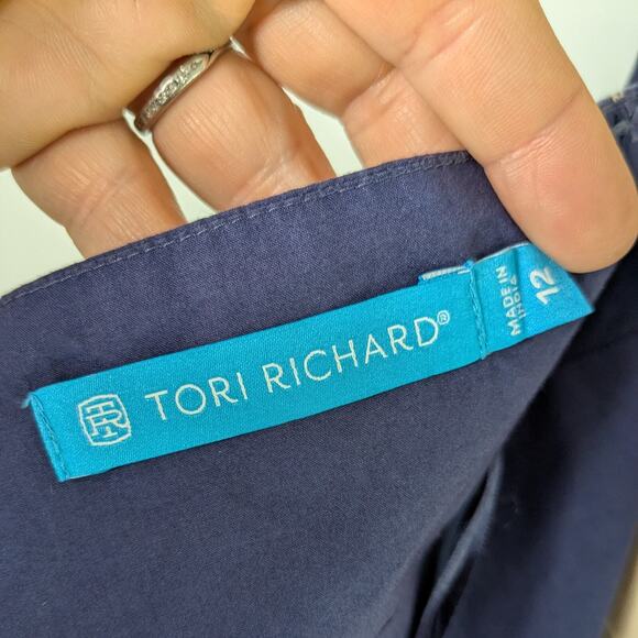 Tori Richard Maxi Dress 12 Blue Halter Tropical Palm Tree Long Beachy Navy - Picture 10 of 12